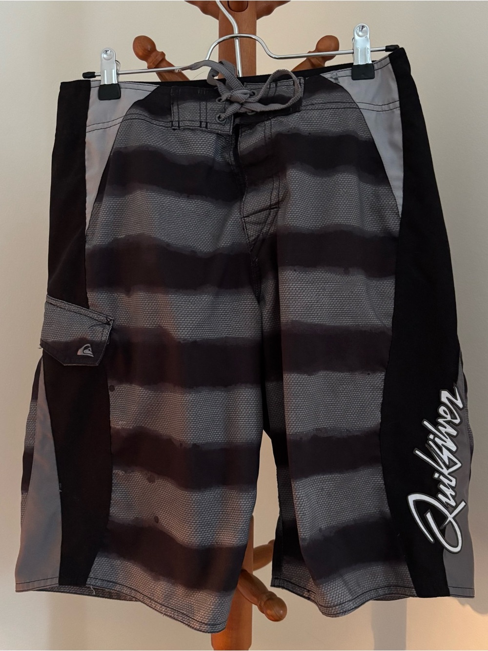 Quiksilver Black and Gray Logo-Accent swim shorts